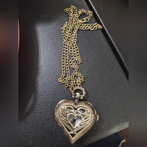 Bronze Heart Locket Pocket Watch Necklace - Picture 1 of 5